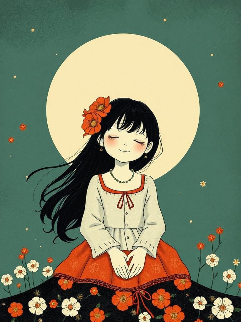 Joyful Girl in Art Nouveau Style