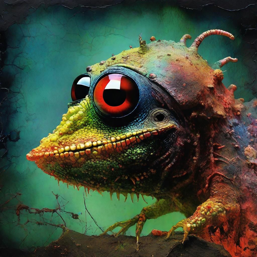 Grotesque Alien Creature in Surreal Mixed Media