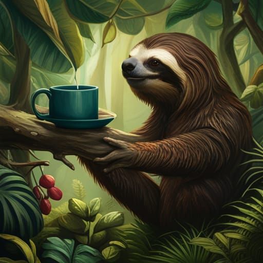Coffee loving sloth