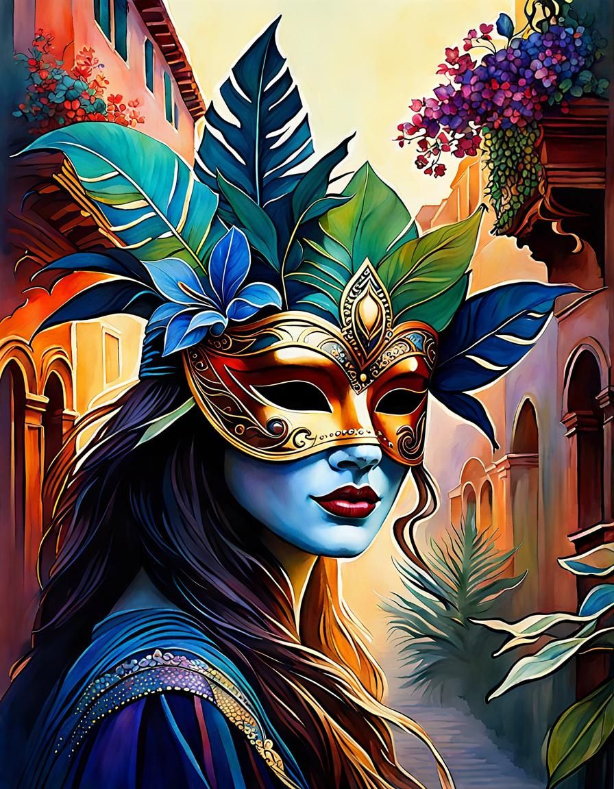 Boho Chic Venetian Masks in Watercolor Style