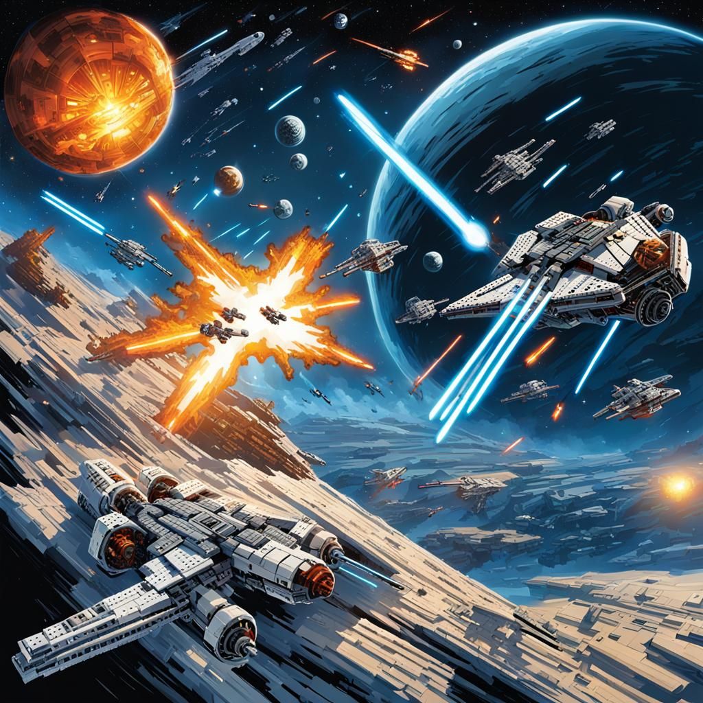 LEGO Star Wars Space Battle in Comic Book Style
