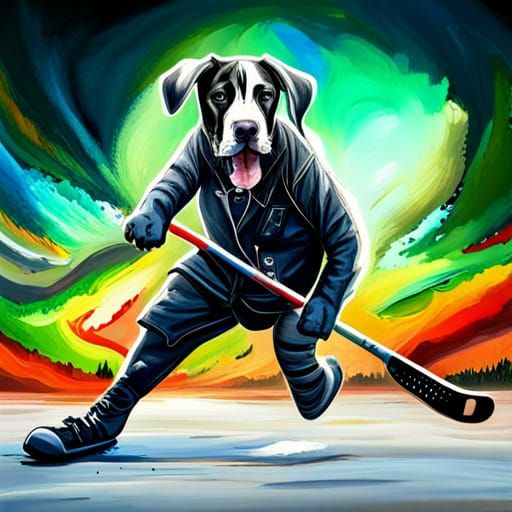 Great Dane Puppy Plays Hockey: Hyperdetailed Concept Art