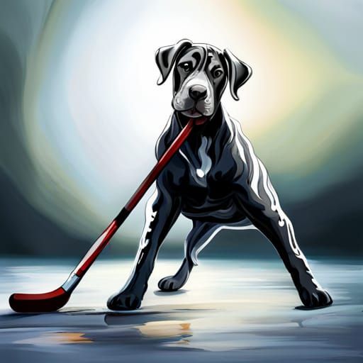 Great Dane Puppy Plays Hockey: Hyperdetailed Concept Art