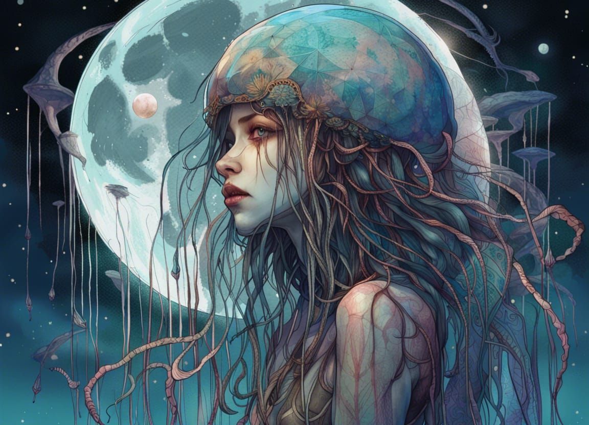 Jellyfish Guardians: Moonlit Digital Painting