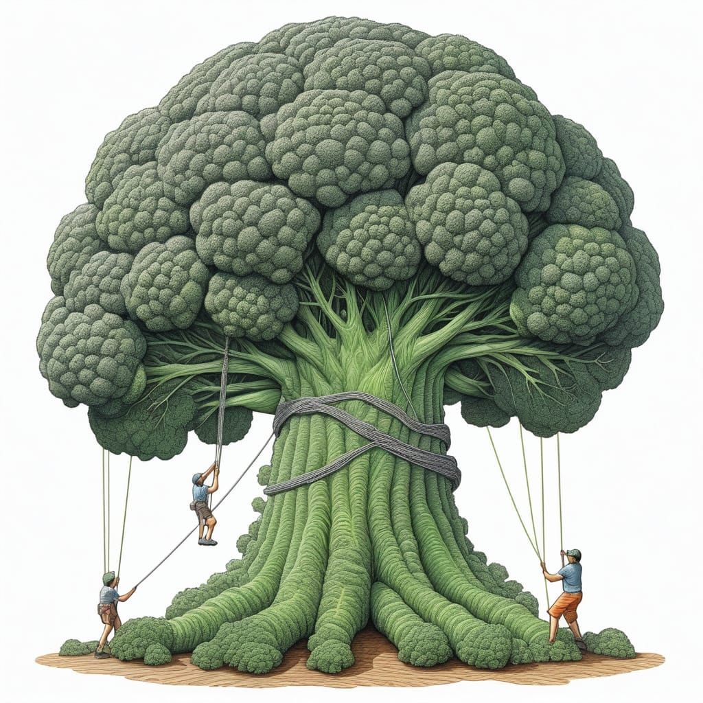 Climbing a Giant Broccoli Tree: Crayon Art