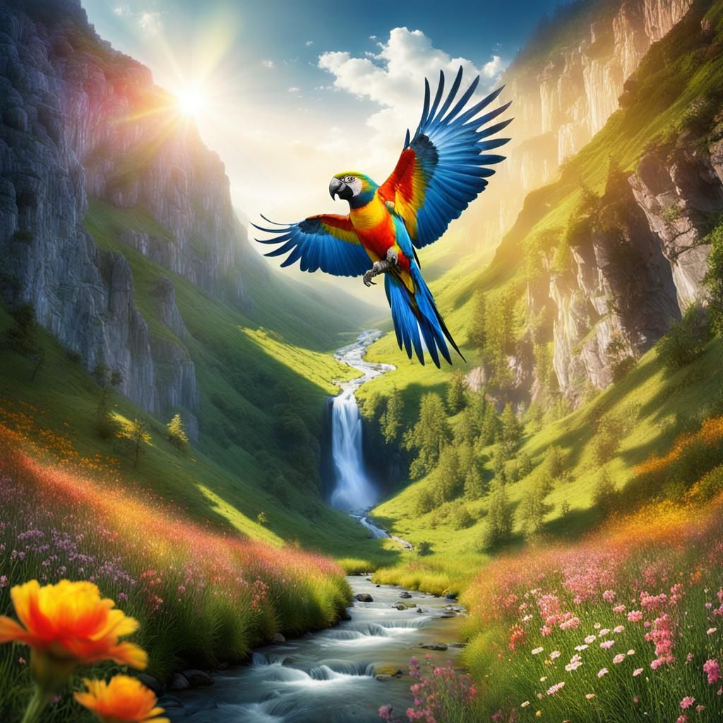 Double Exposure: Parrot Merging into Meadow