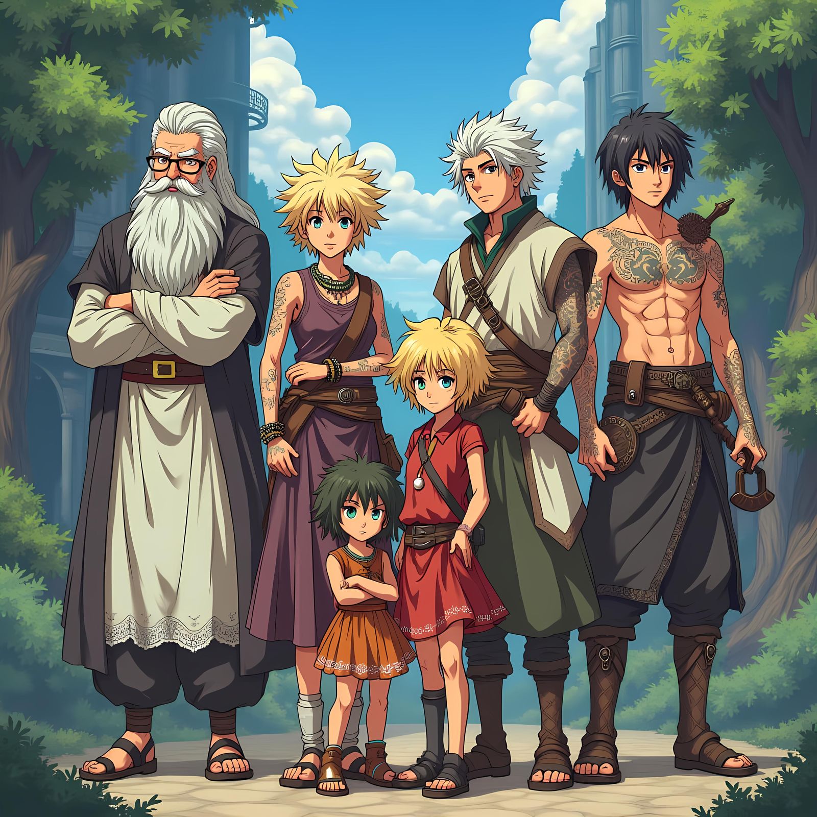 Anime Adventurers Circle in a Fantasy Video Game