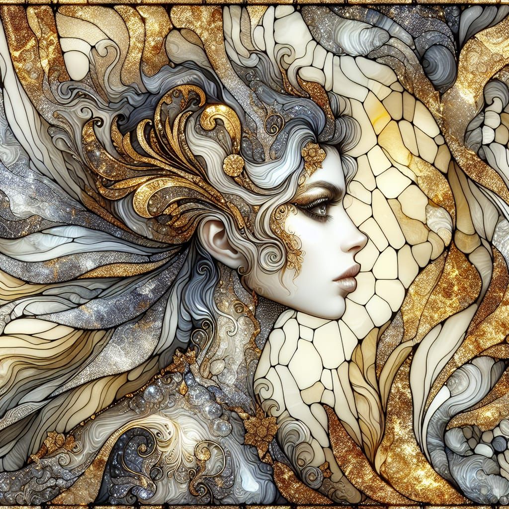 Ethereal Fantasy Princess in Gold Embroidered Robe