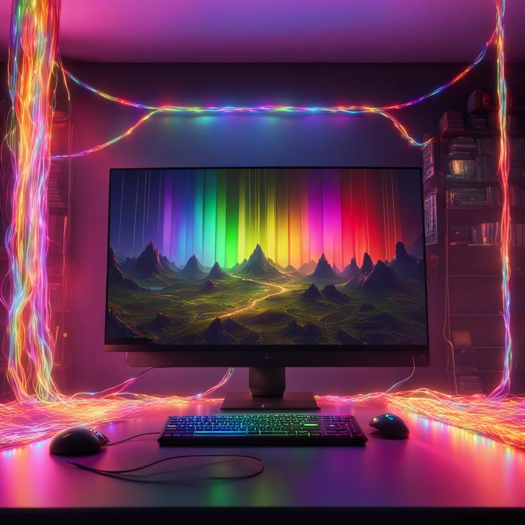 Rainbow Lights on a Gaming PC in the Dark