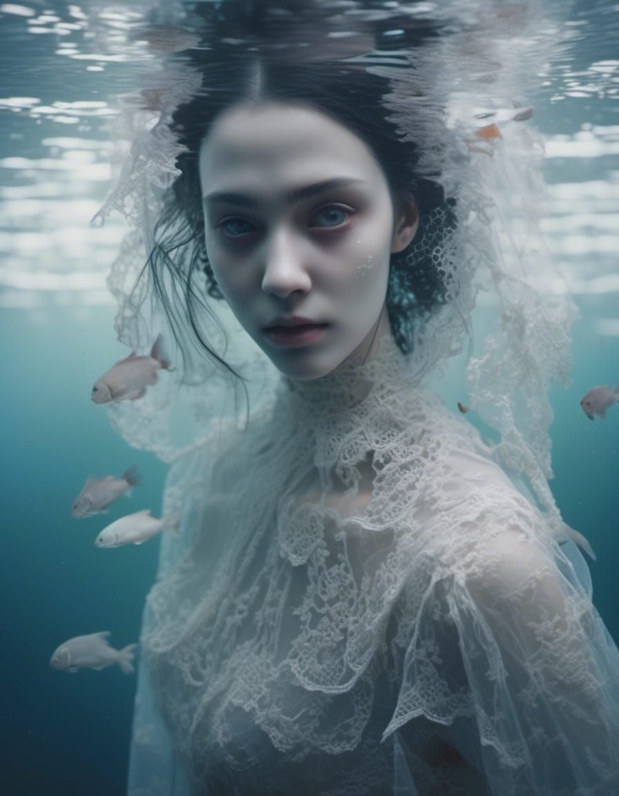 Lace Art Ghost Portrait in Ocean
