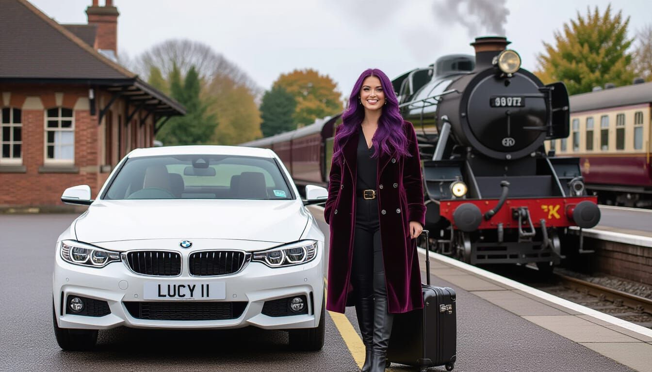 Woman at Heritage Railway Station with Steam Locomotive