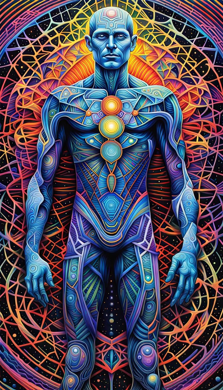 Cosmic Man: Geometric Net in Visionary Style