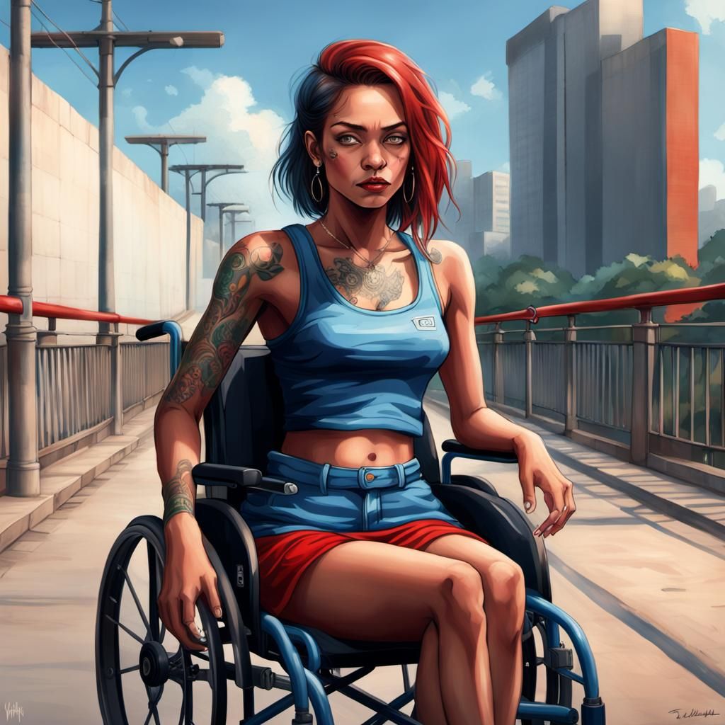 Brazilian Woman in Wheelchair Smoking: Hyperdetailed Art