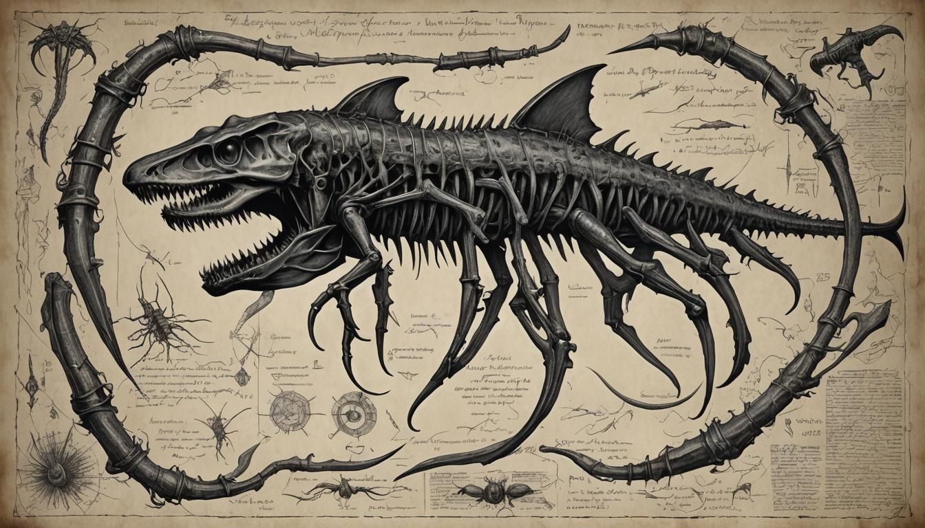Anatomical Blueprint of Insectoid Horror in Lovecraft Style