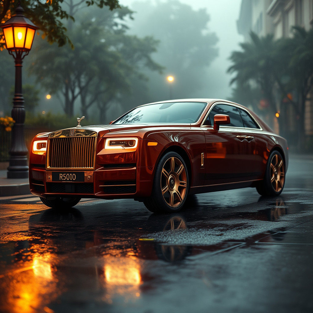 Solarpunk Rolls-Royce Muscle Car with Art Nouveau Details