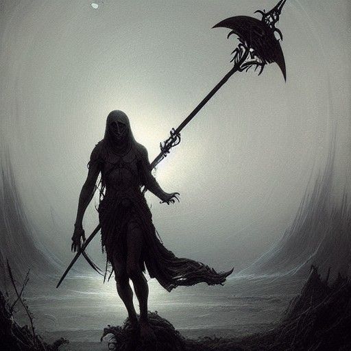 Death Reaper with Scythe and Skull in Dark Dreamscape