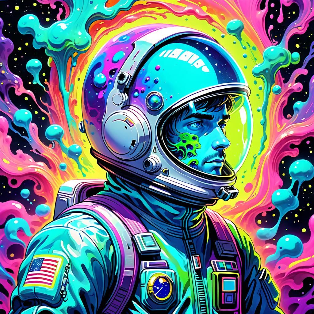 Psychedelic Astronaut Portrait with Neon Slime