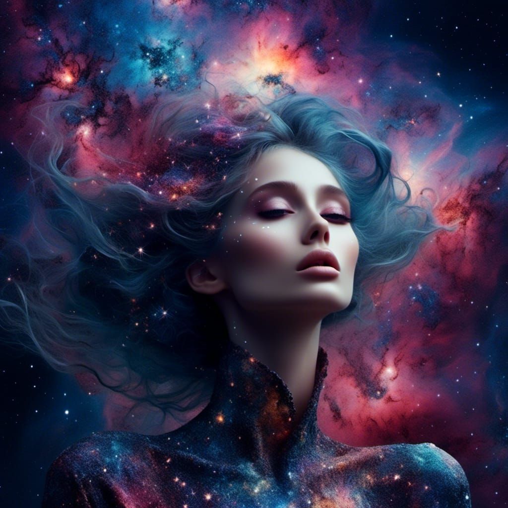 Celestial Star-Nymph Dissolving into Galaxy