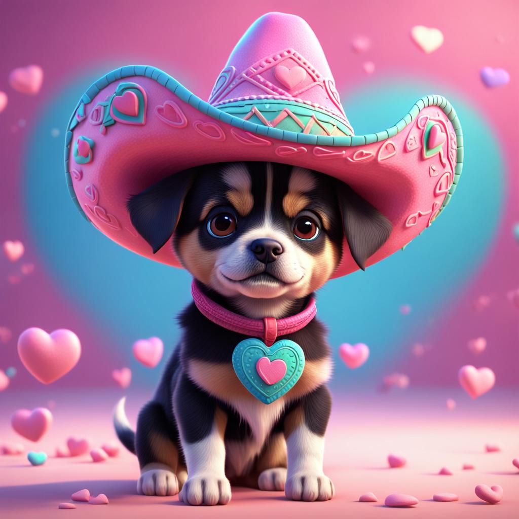 Cute Mexican Puppy with Hat in 3D Style