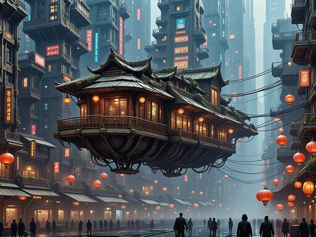 Futuristic Airship Restaurant in Sci-Fi Manhattan