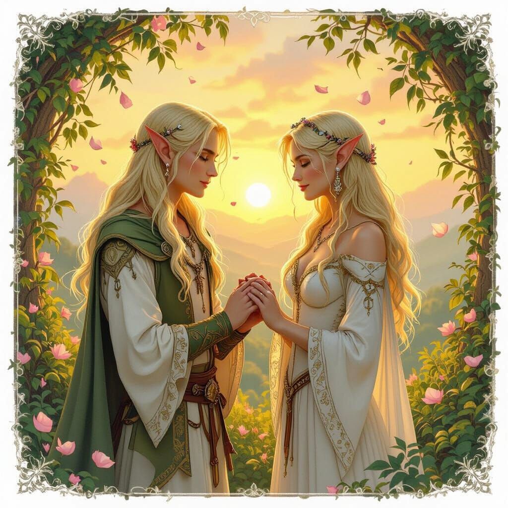 Elven Wedding Vows at Sunset in Whimsical Style