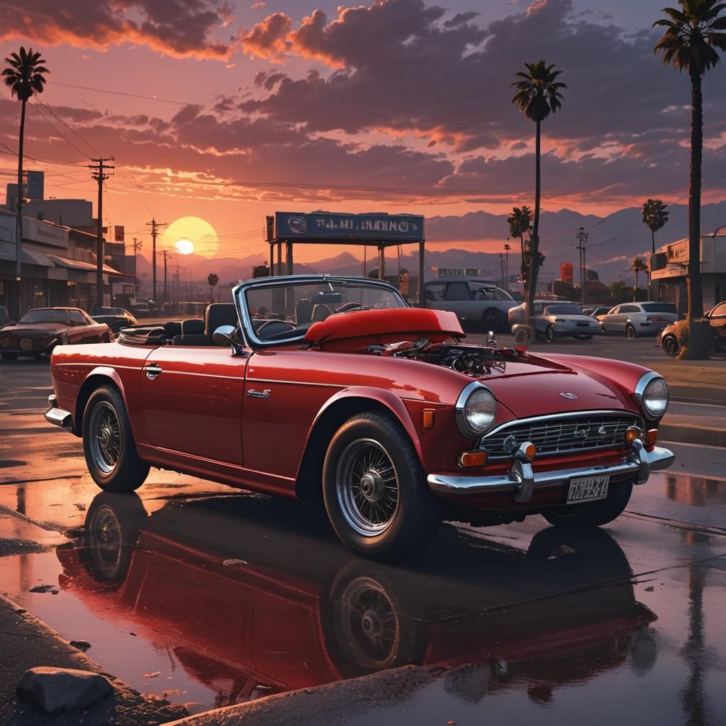 Bosozoku Red Triumph Convertible at Sunset