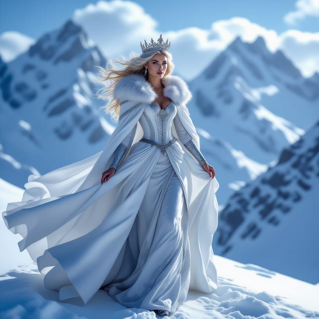 Regal Queen on Snowy Peaks with Silver Crown