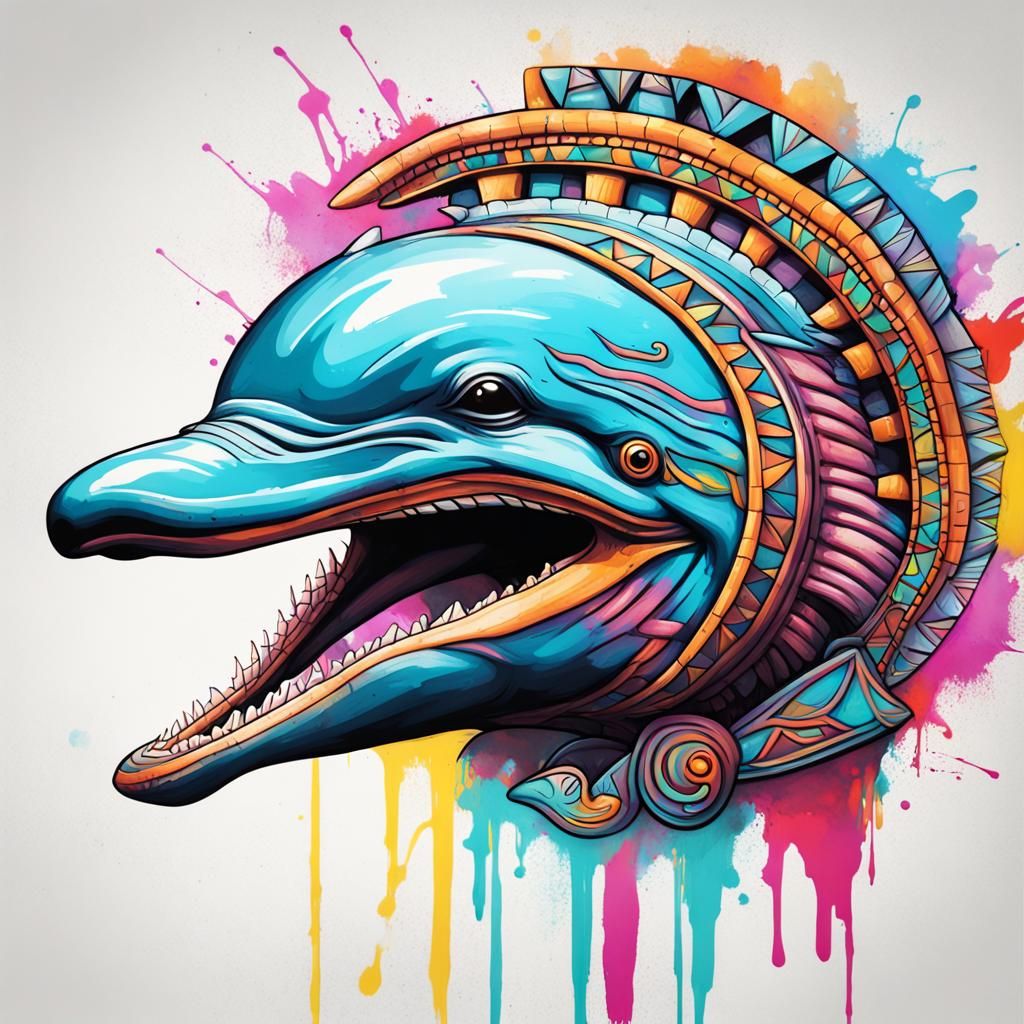 Aztec Dolphin Warrior Graffiti Art