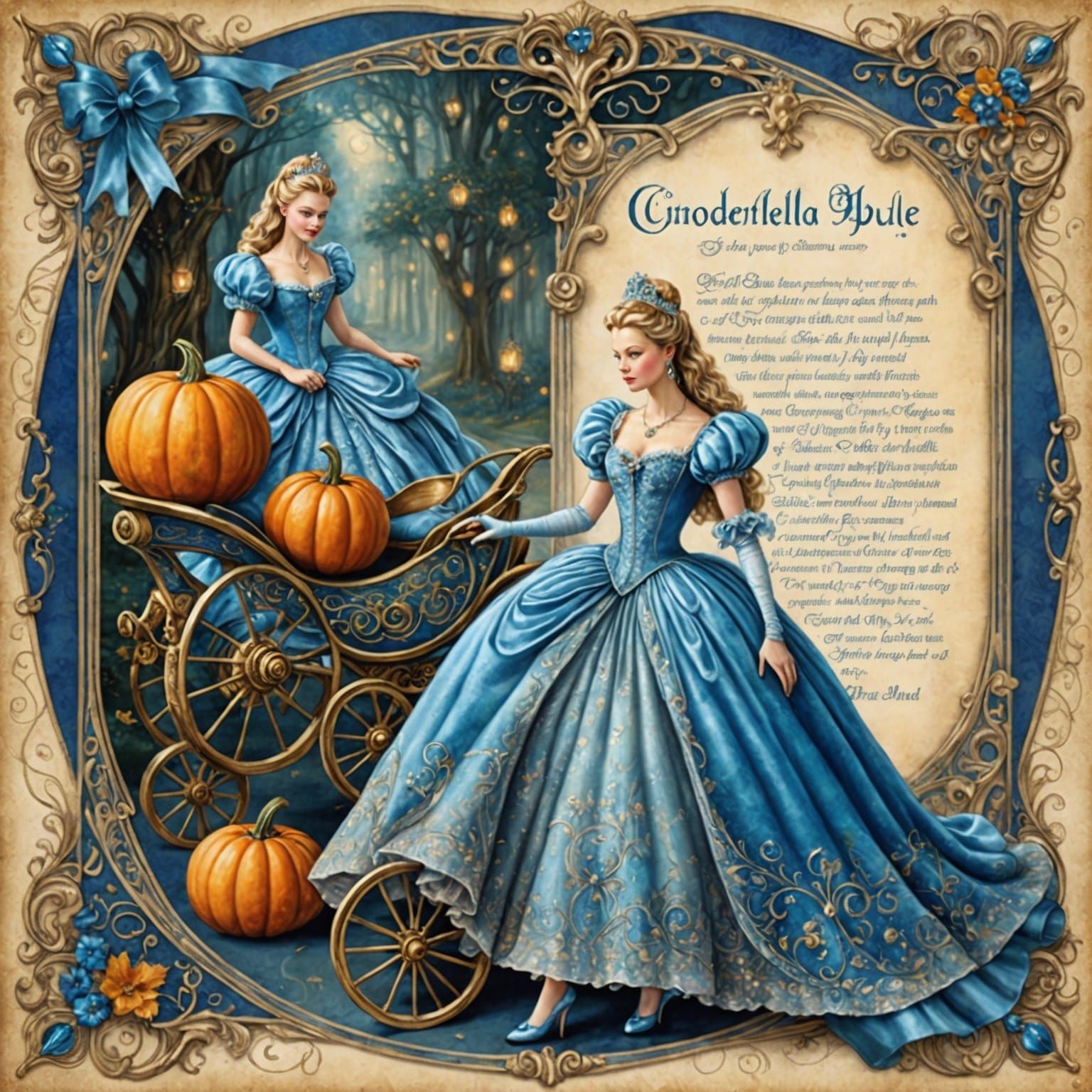 Cinderella Storybook Illustration in Art Nouveau Style