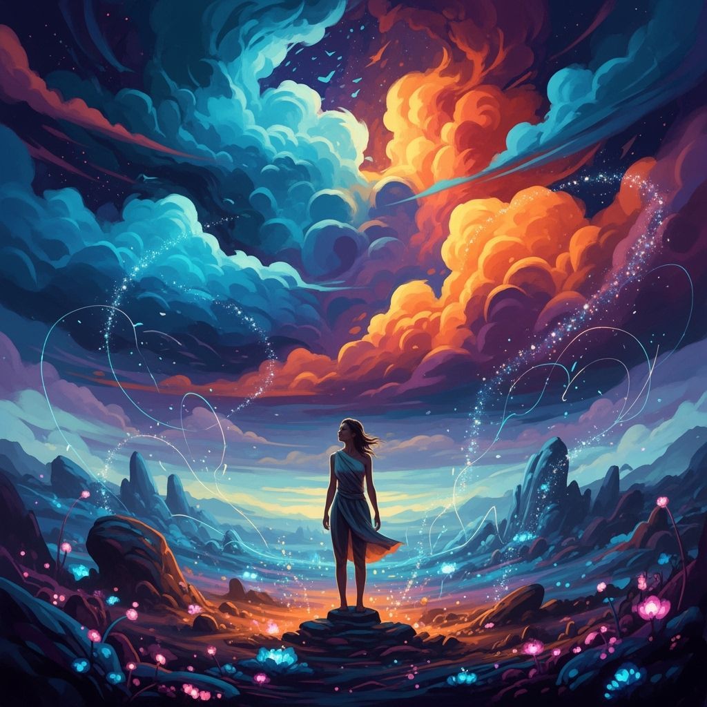 Dreamlike Landscape: Woman in Surreal Art Style