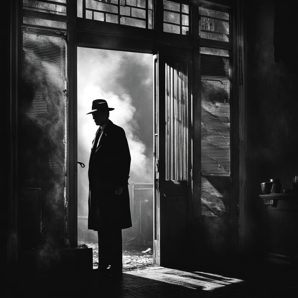 Film Noir Detective in Halftone, Vintage Style