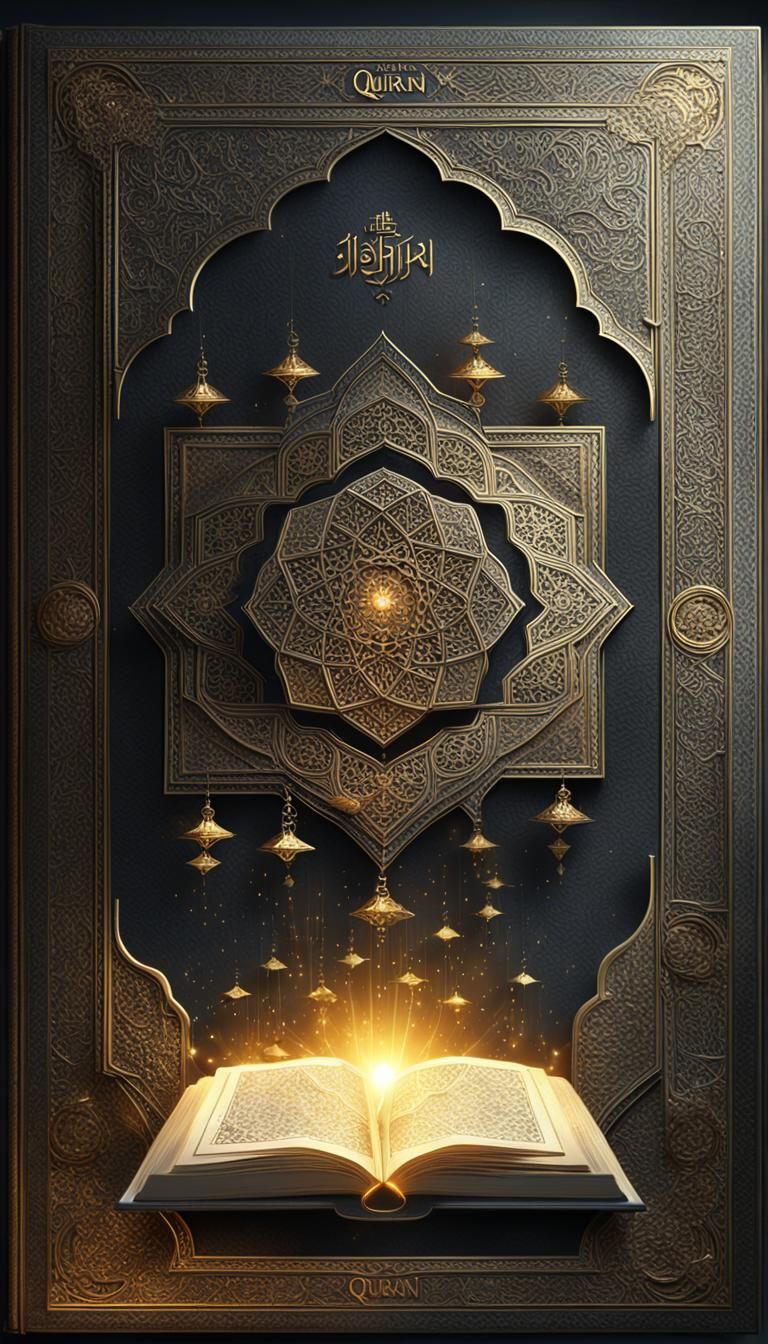 Quran Cover Art in a Detailed Fantasy Landscape