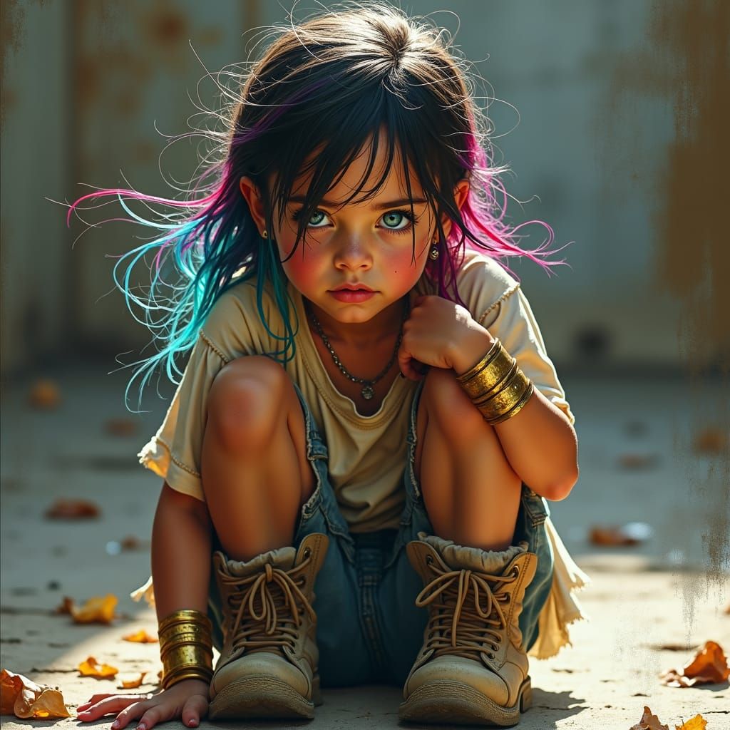 Girl with Rainbow Hair in Dark Fantasy Style