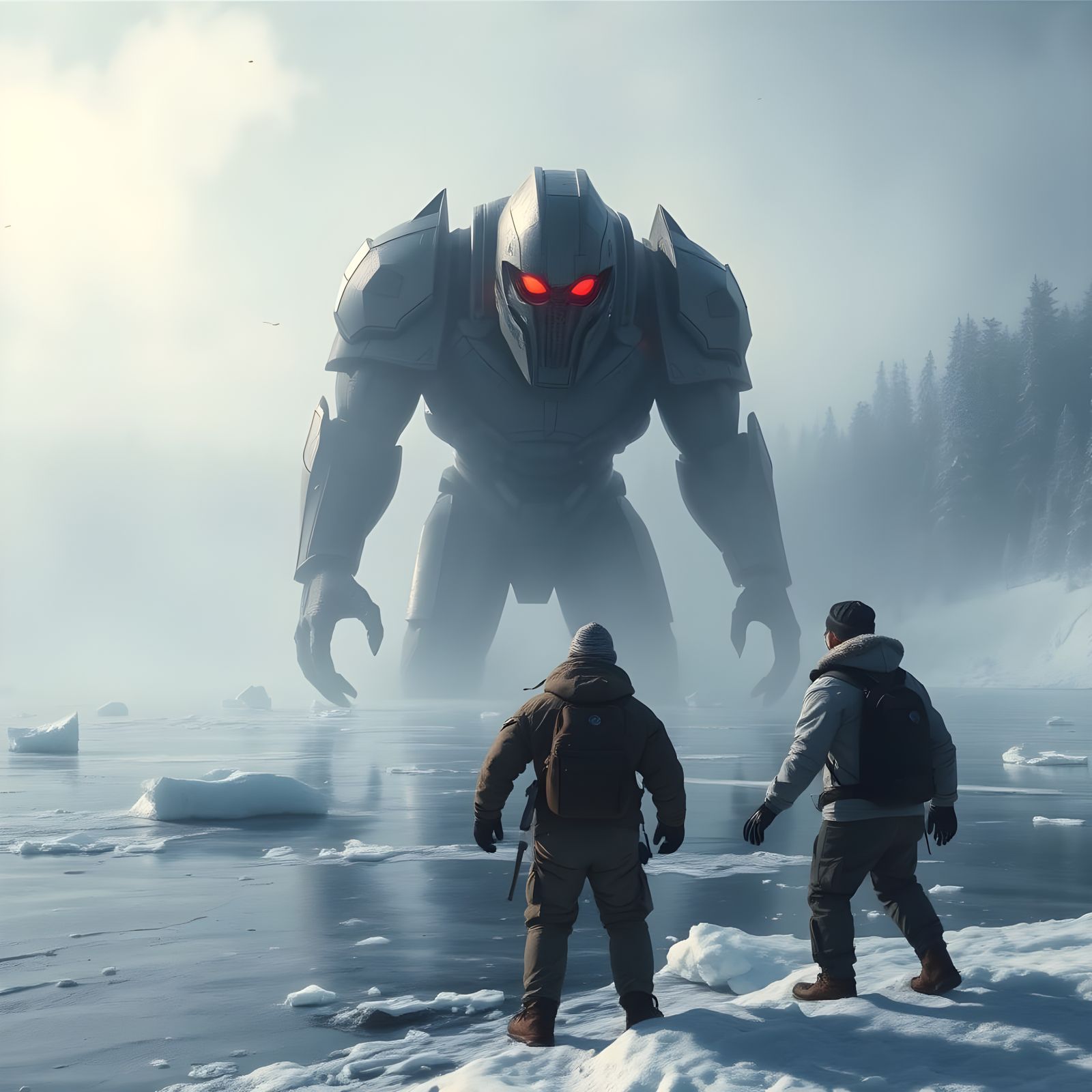 Armored Titan Bursts Through Frozen Lake