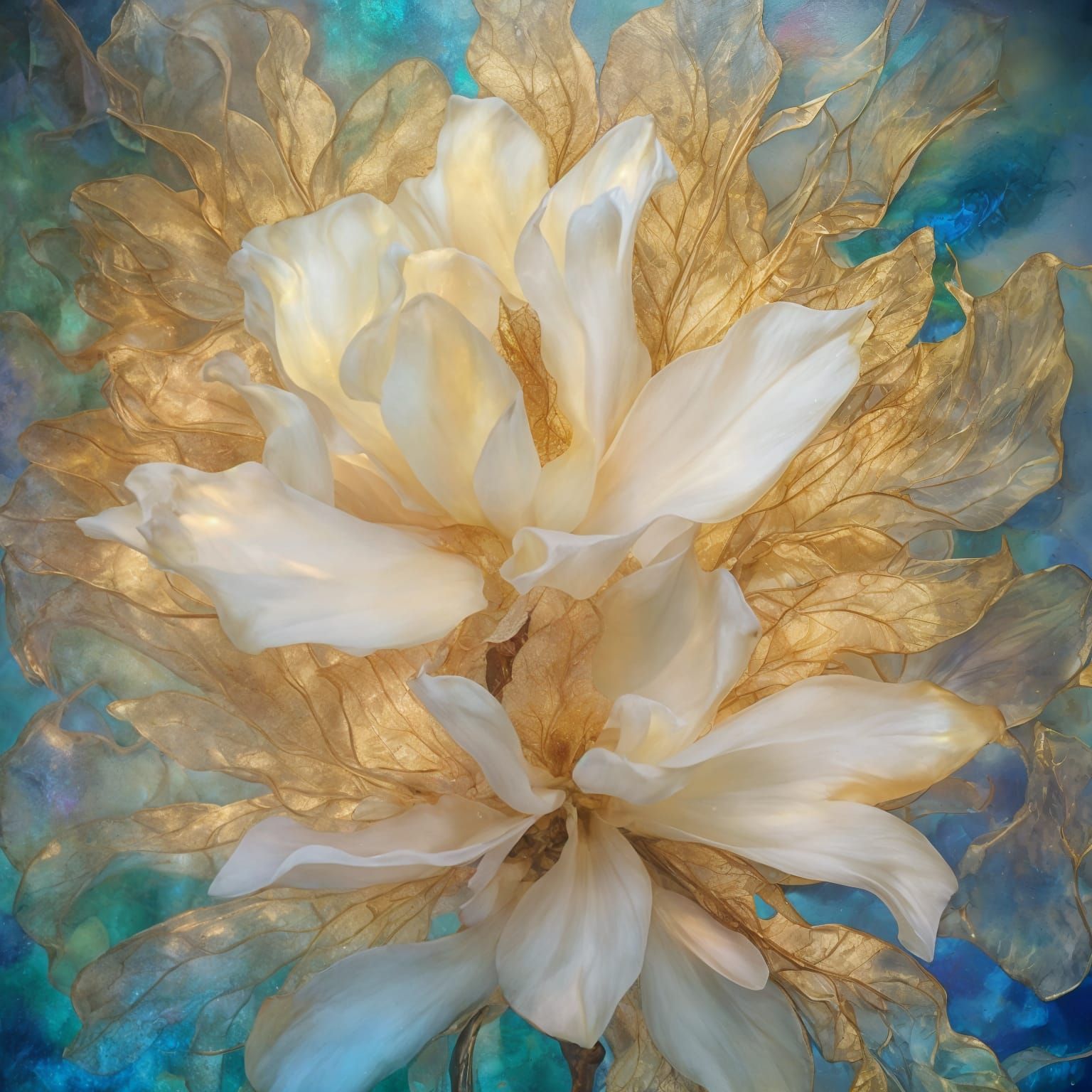 Iridescent Magnolia Blooms Underwater in Ethereal Glow