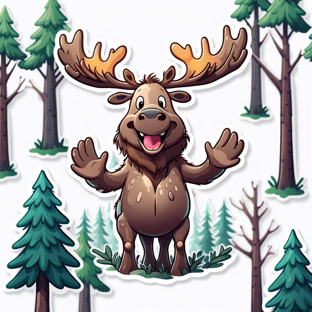 Kawaii Happy Moose Sticker Art