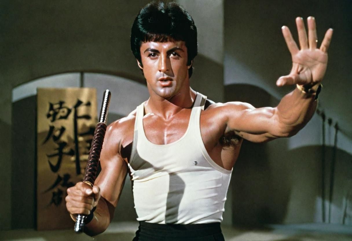 Muscular Warrior Wielding Nunchaku