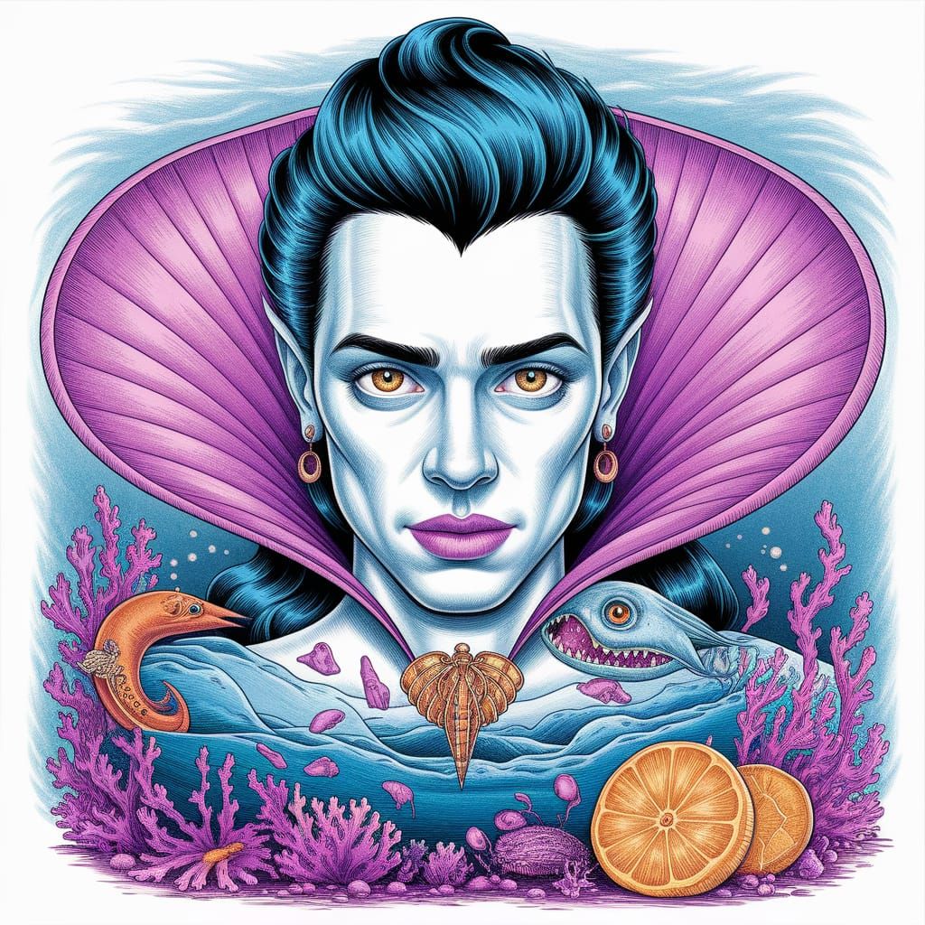 Sea Vampire Pencil Metamorphosis in Vrubel & Chagall Style
