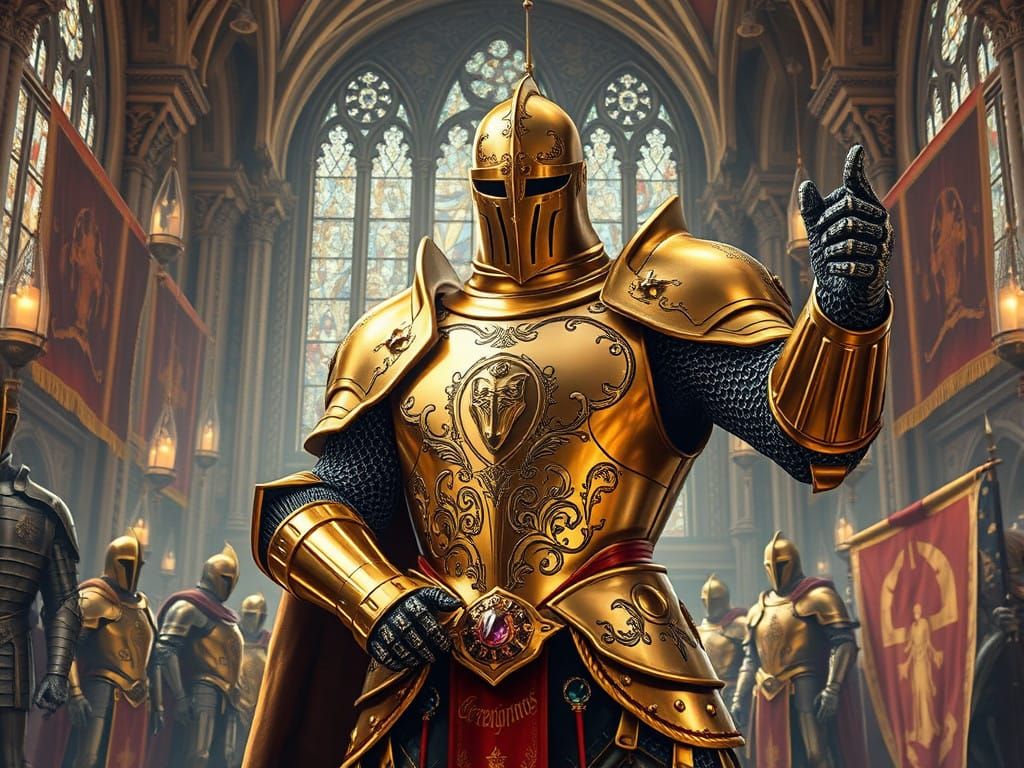 Epic Fantasy Knight in Ornate Hall