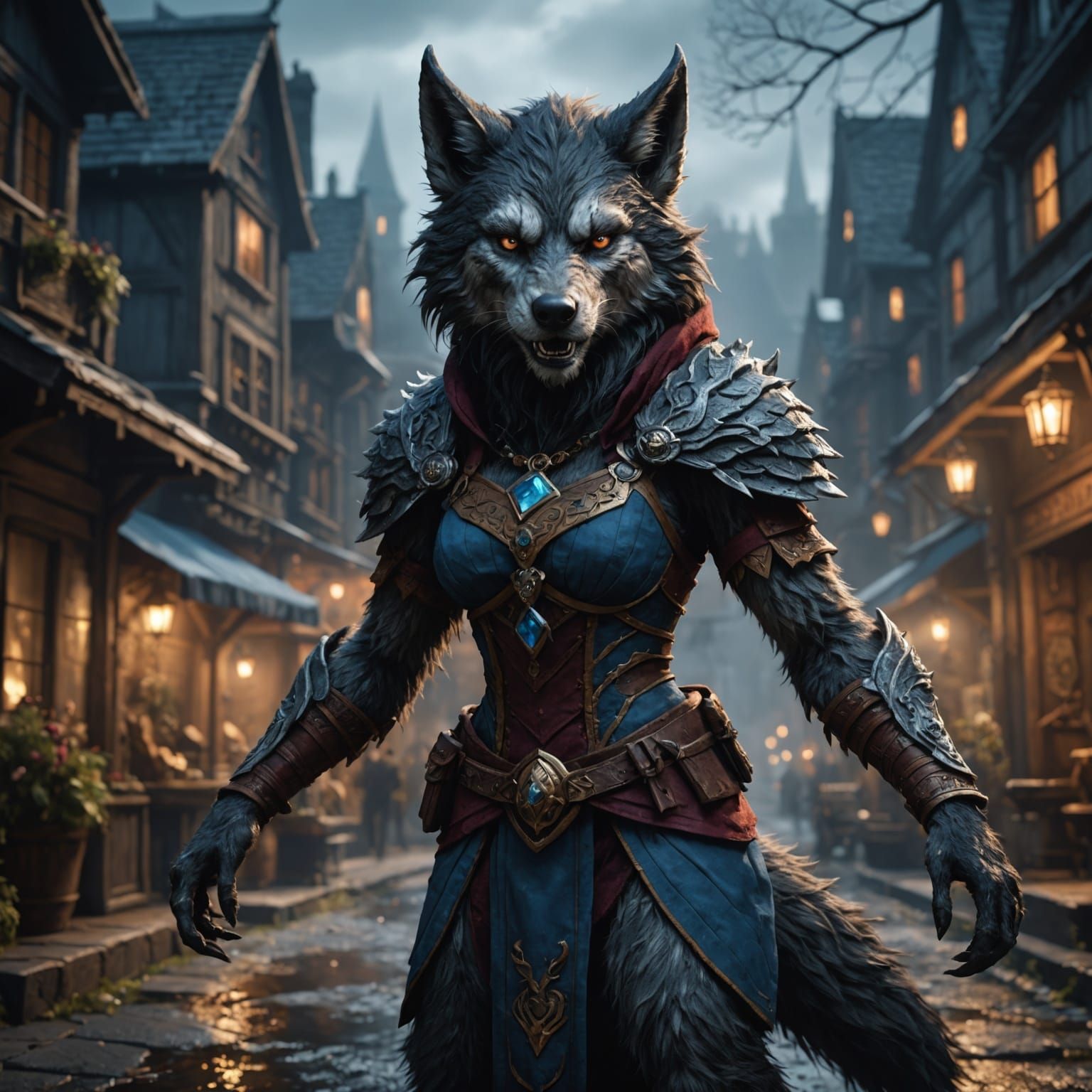 Beautiful Female Anthro Werewolf in Detailed Matte Painting
