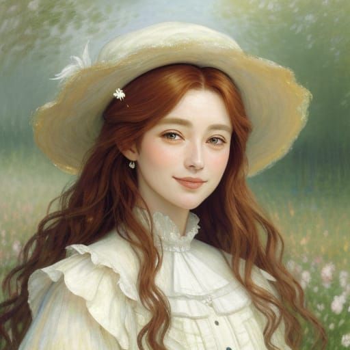 Auburn-Haired Woman Portrait in Impressionistic Style