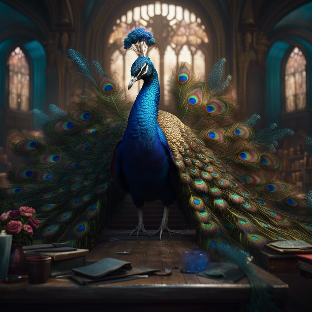Fantastical Peacock Teacher: Detailed Matte Painting