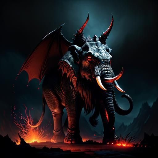 Divine War Elephant Descends into Hellish Abyss