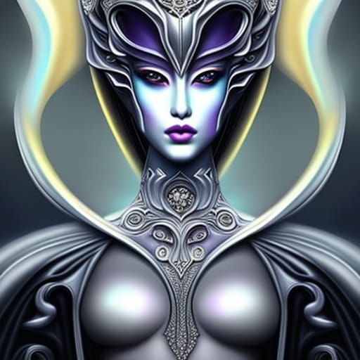 Ethereal Alien Woman in Haute Couture: Noir Digital Portrait
