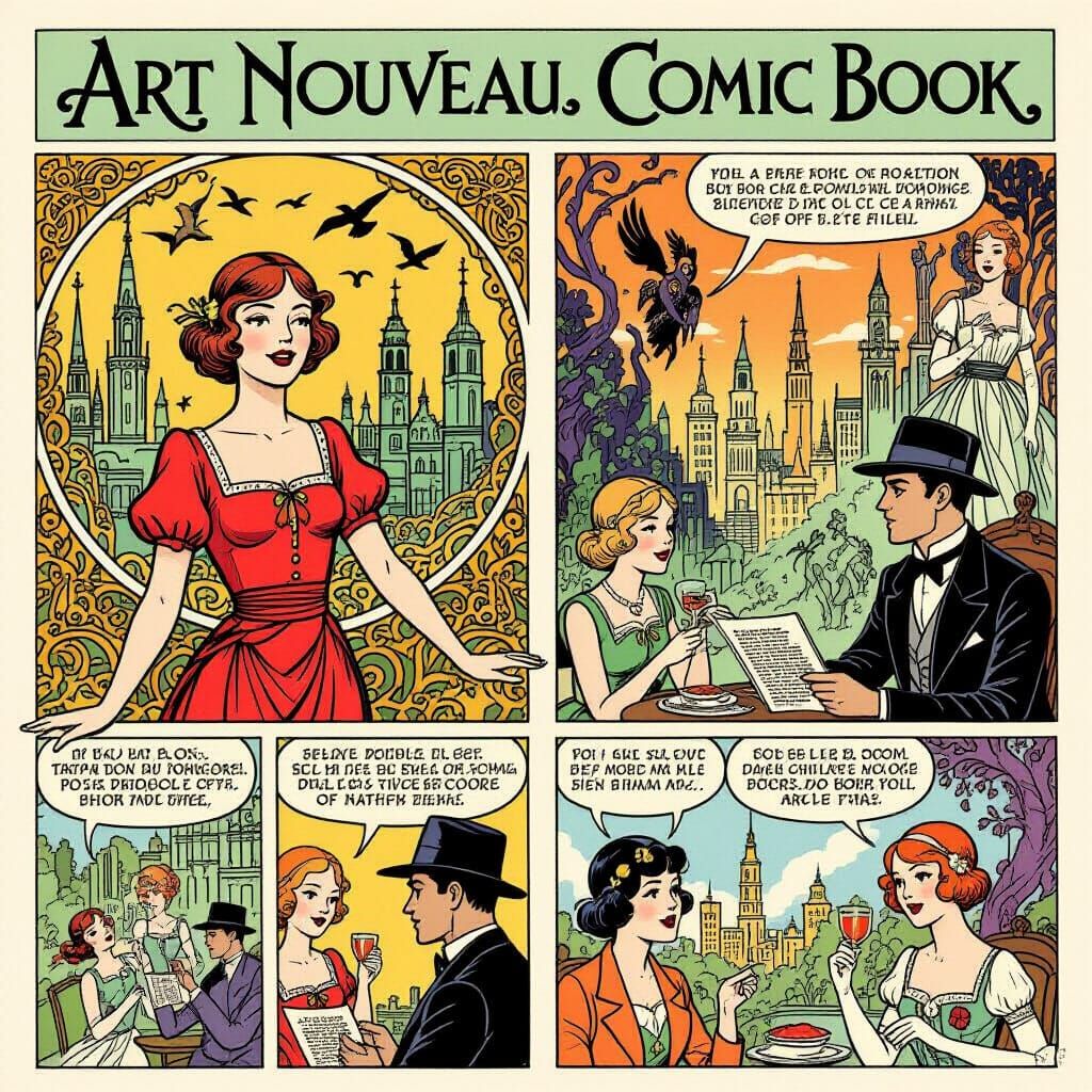 Art Nouveau Comic Book Illustration of Sanja