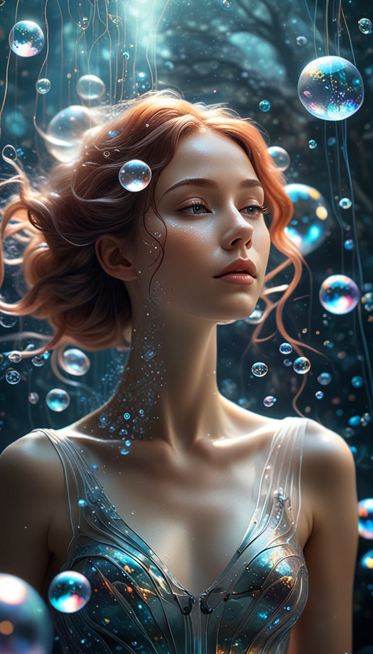 Ethereal Woman in Swirling Galaxy: Solar Punk Portrait