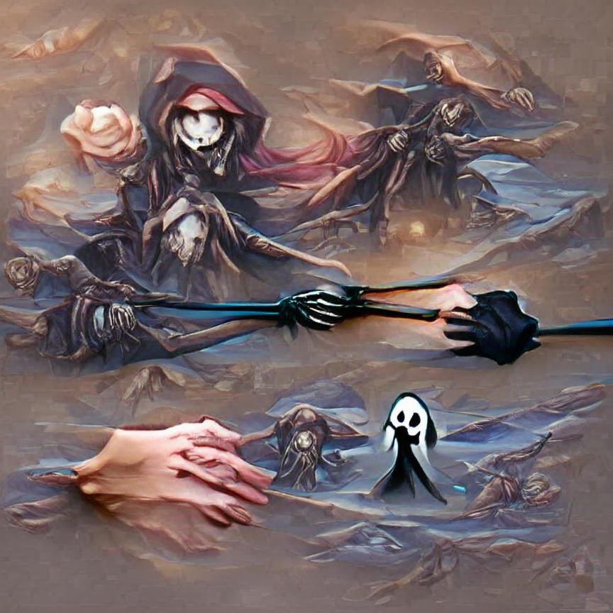 Charon and the Grim Reaper Holding Hands