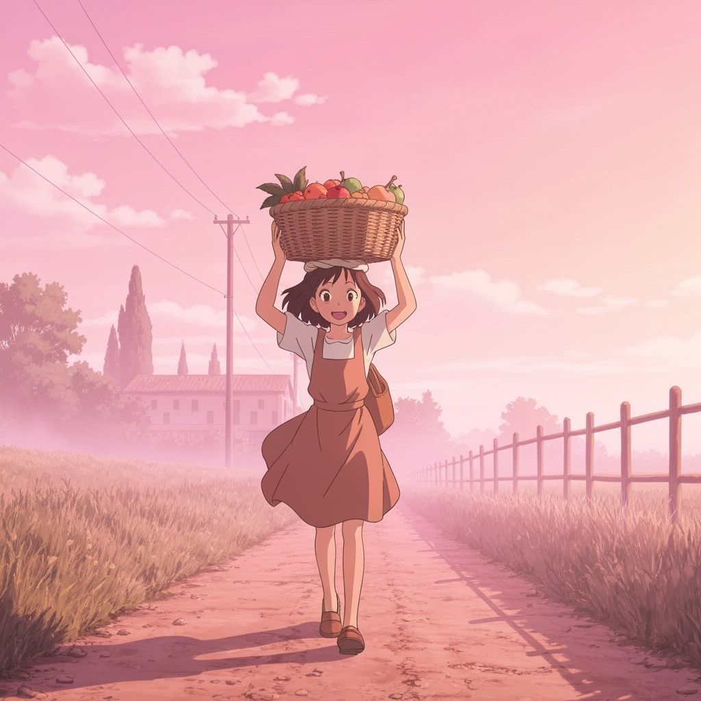 Italian Girl in Countryside at Dawn, Studio Ghibli Style