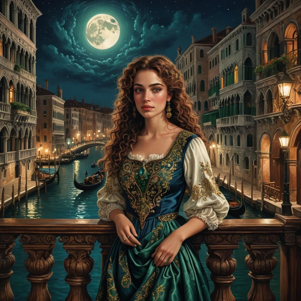 Romantic Venice Scene with Woman on Balcony