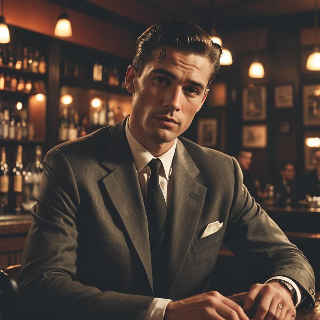 Vintage Man at Bar in Classic Hollywood Glamour